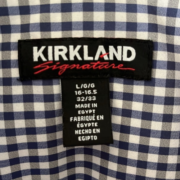 Kirkland Blue Gray and White Gingham Button Down Shirt size Large 16-16.5 32/33 - Picture 4 of 15